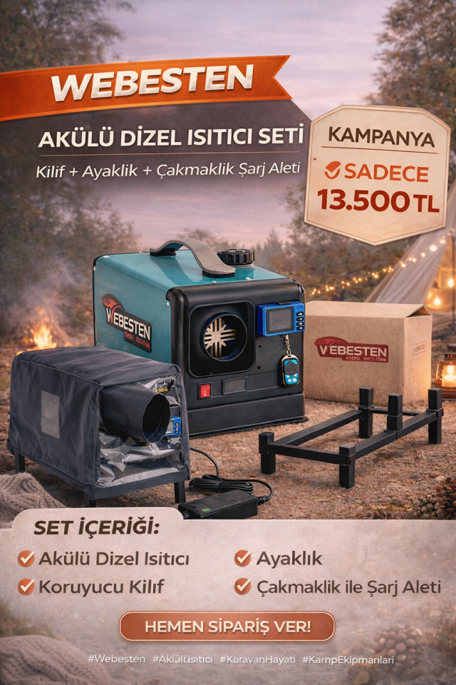 WEBESTEN Akü Entegreli Çanta Tipi Dizel Isıtıcı + Webasto Koruma Kılıfı + Yükseltme Sehpası Seti + Çakmaklık Şarj Aleti  4750 TL Değerinde Aksesuar Hediyeli