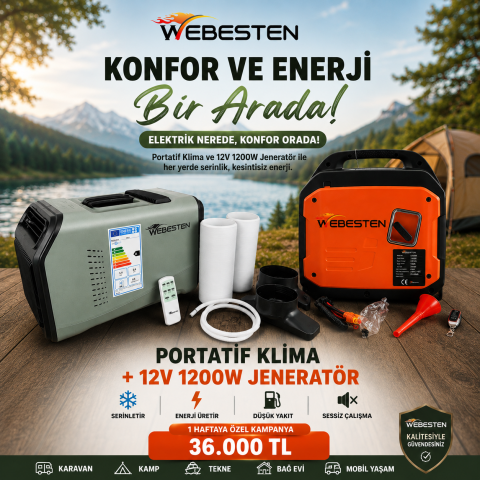 WEBESTEN PORTATİF KLİMA (220V) + 12V 1200W DC JENERATÖR